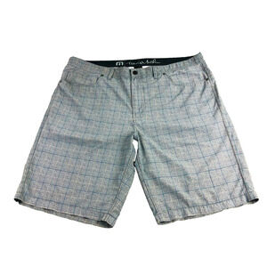 Travis Mathew Mens Shorts 40 Green Gray Plaid Chino Flat Front Casual Polyester